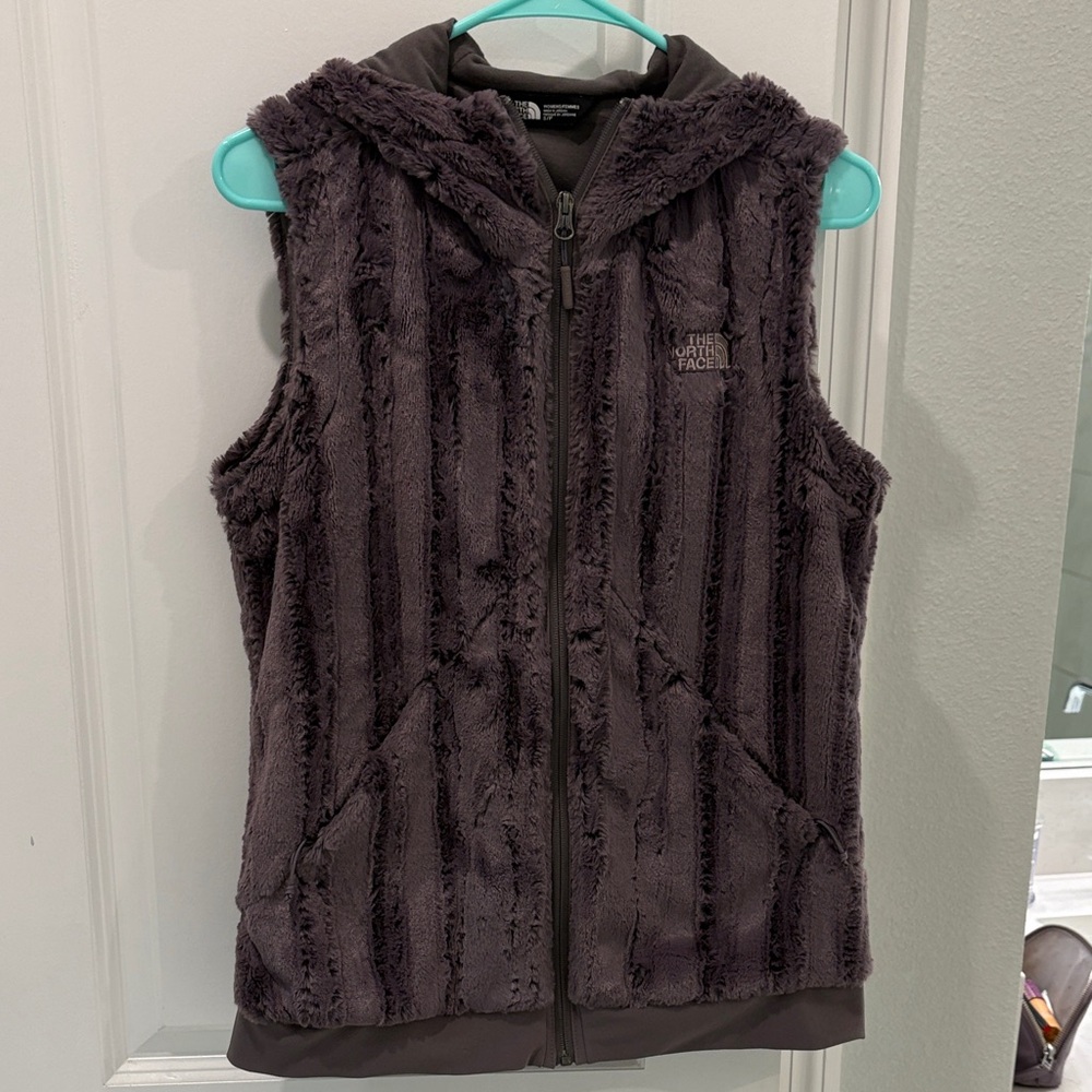 The North Face Charcoal Fuzzy Hooded Vest